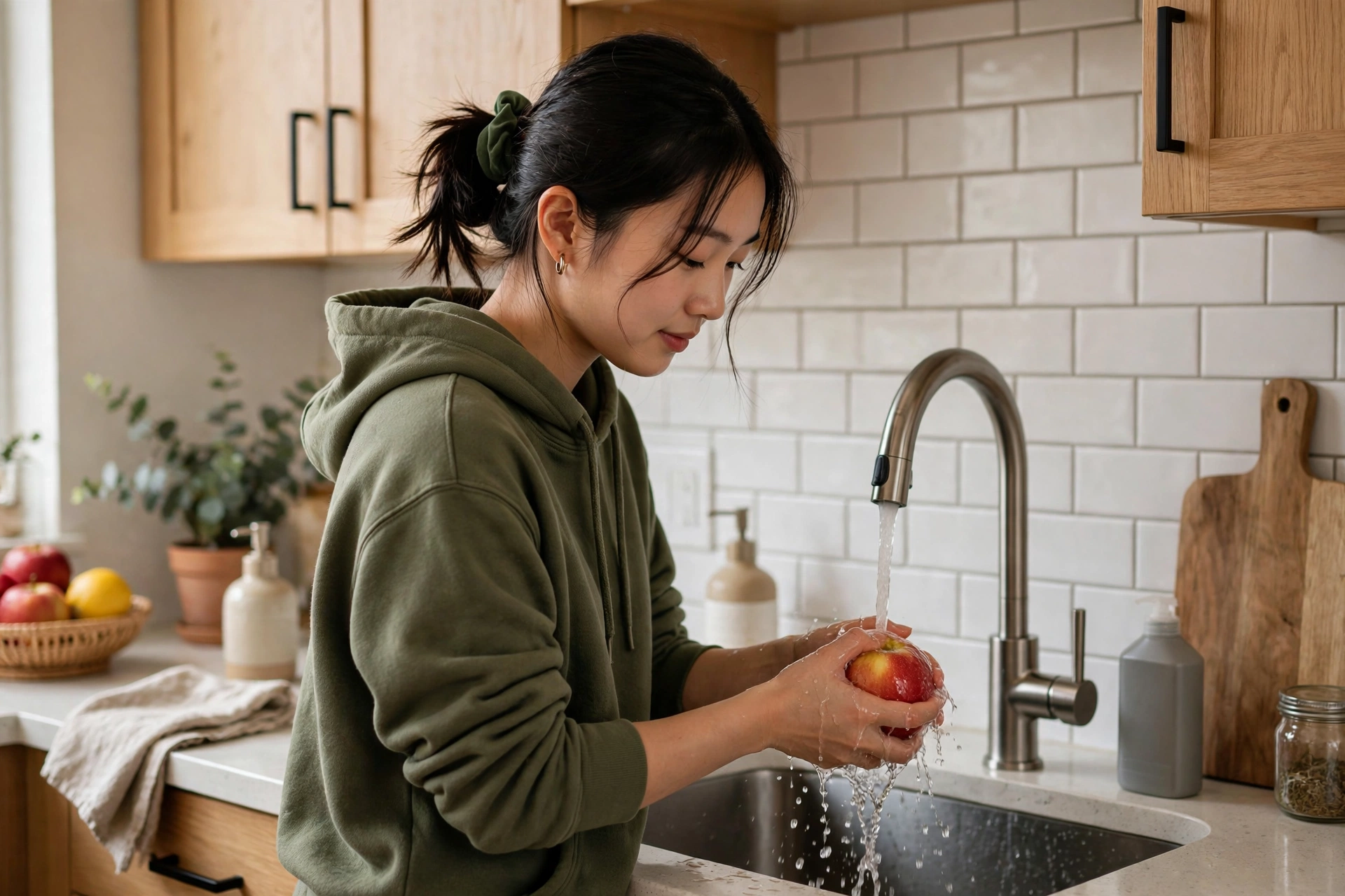 Home cook preparing fresh produce in a well equipped kitchen